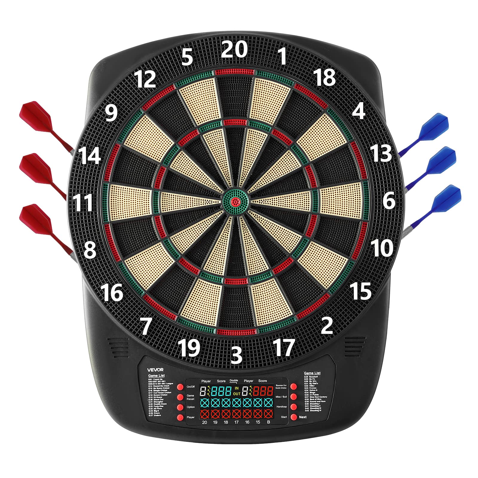 VEVOR - Electronic Dart Board, 13.5" Target Dartboard with 43 Games & 200+ Variations for Up to 8 Players, 6 Dart Shafts - Black