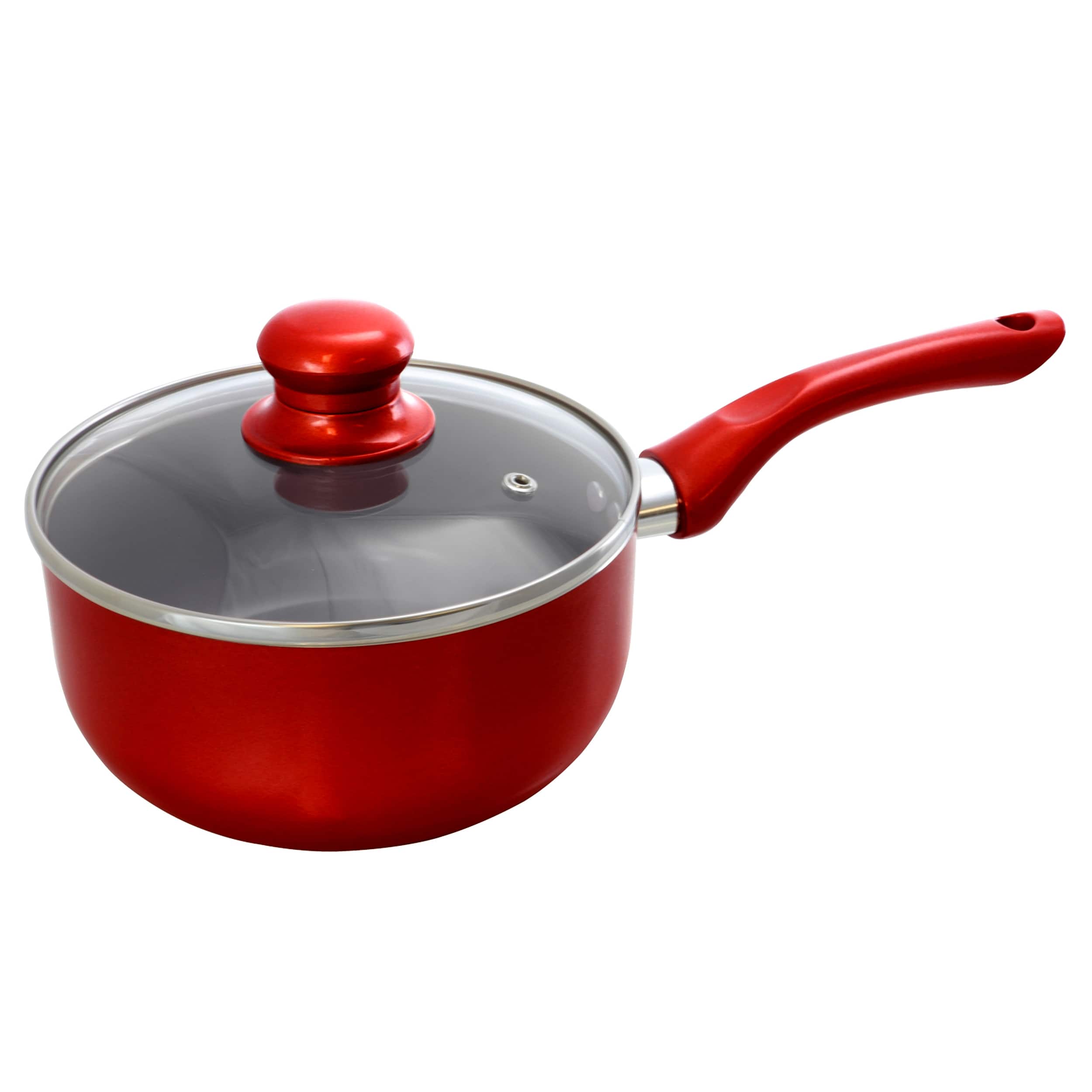 Better Chef - 1.5 Quart Ceramic Coated Saucepan with Glass Lid - Red