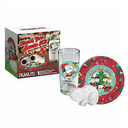 ICUP - Peanuts "Thank You, Santa" Gift Set | Glass, Plate, and Cookie Cutter - Multi-Colored
