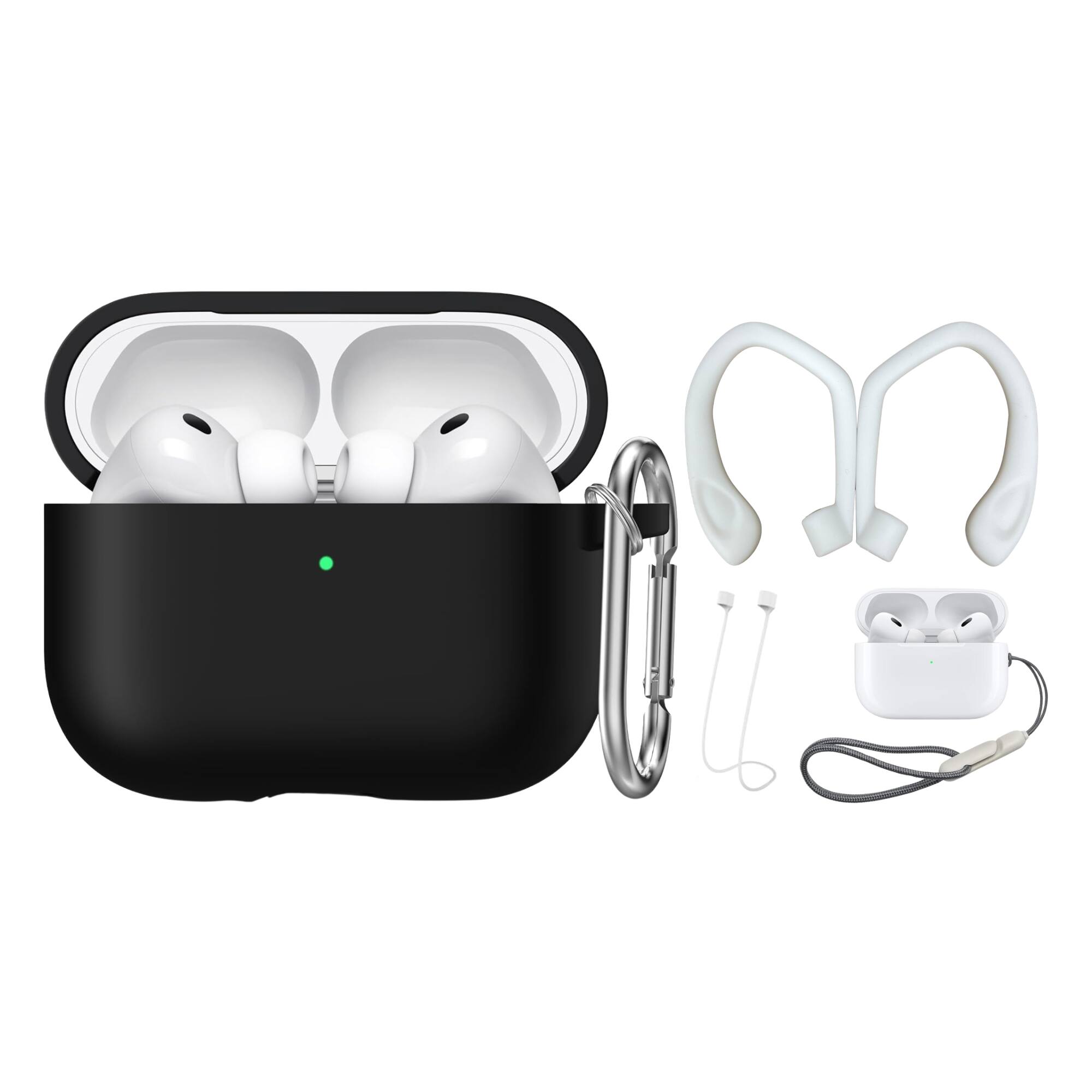 Front. Rainforest Accessories - Silicone Case For Apple Airpods Pro 3rd Generation With Accessories - Black.