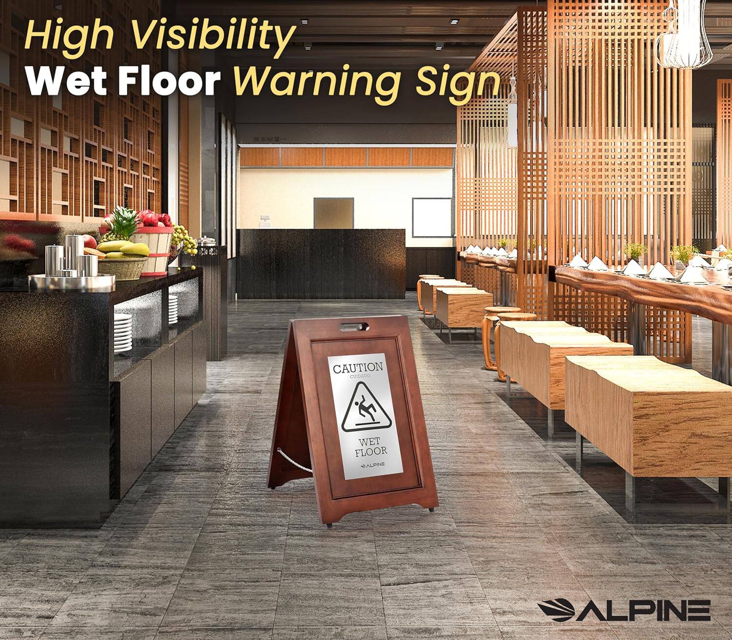 High Visibility Wet Floor Warning Sign, CAUTION WET FLOOR, ALPINE