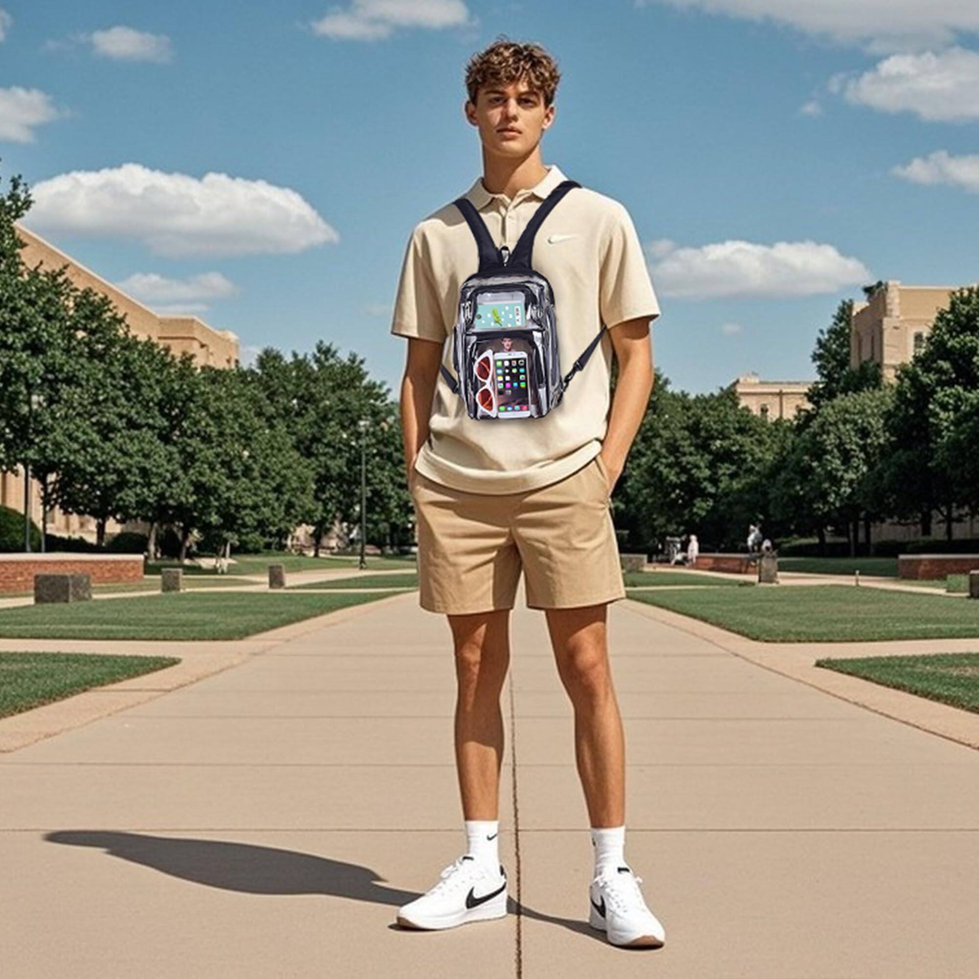 Back. Pacoar Cade - Clear Backpack Stadium Approved With Breathable Shoulder Straps  Sling Bag For Work Concert Festival - Grey.