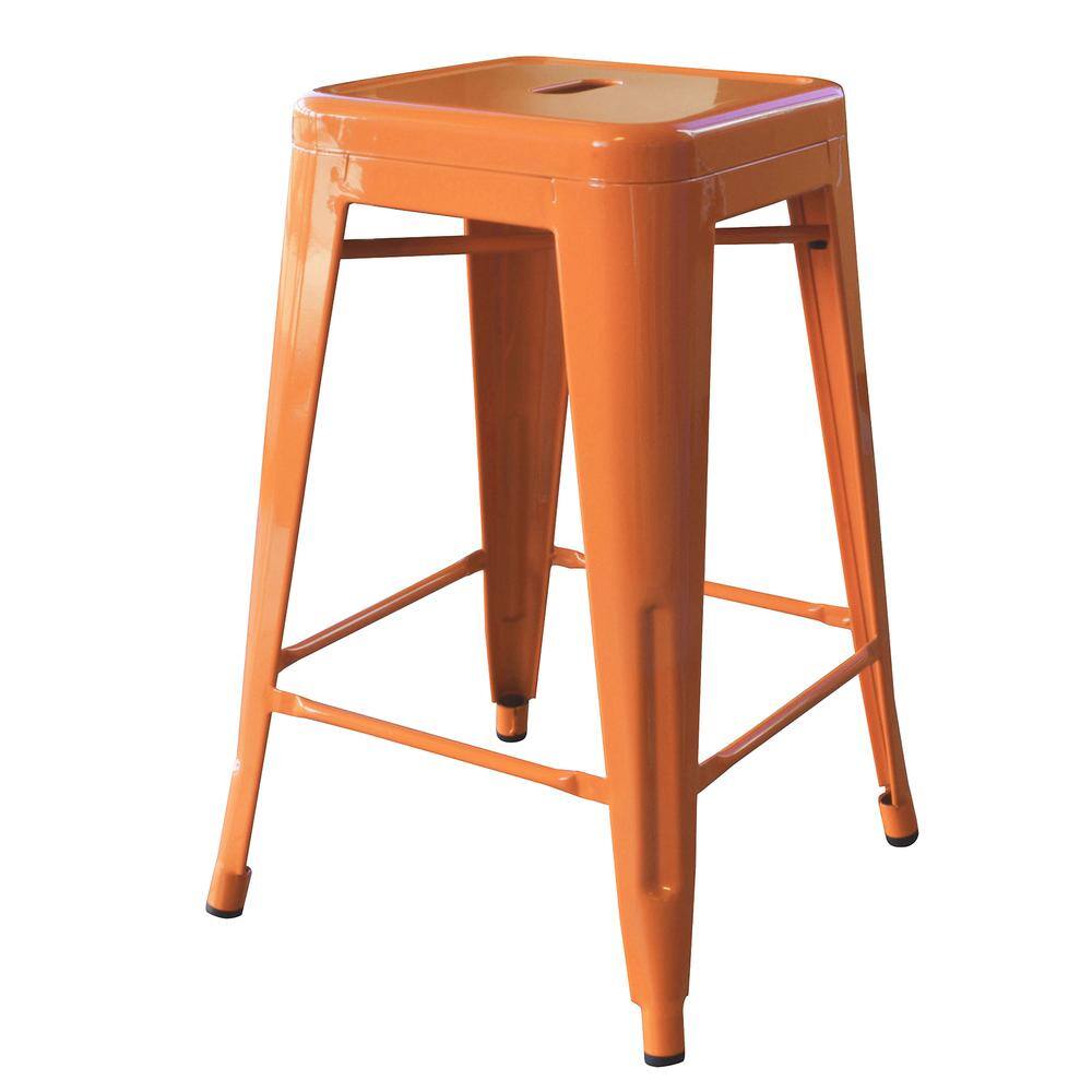 Left. AmeriHome - Loft 24 Inch Metal Bar Stool - 3 Piece - Orange.