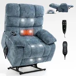 Boyel Living - Light Dual Motor Infinite Position Chenille Power Lift Recliner Chair with Heat Massage and Power Remote - Blue
