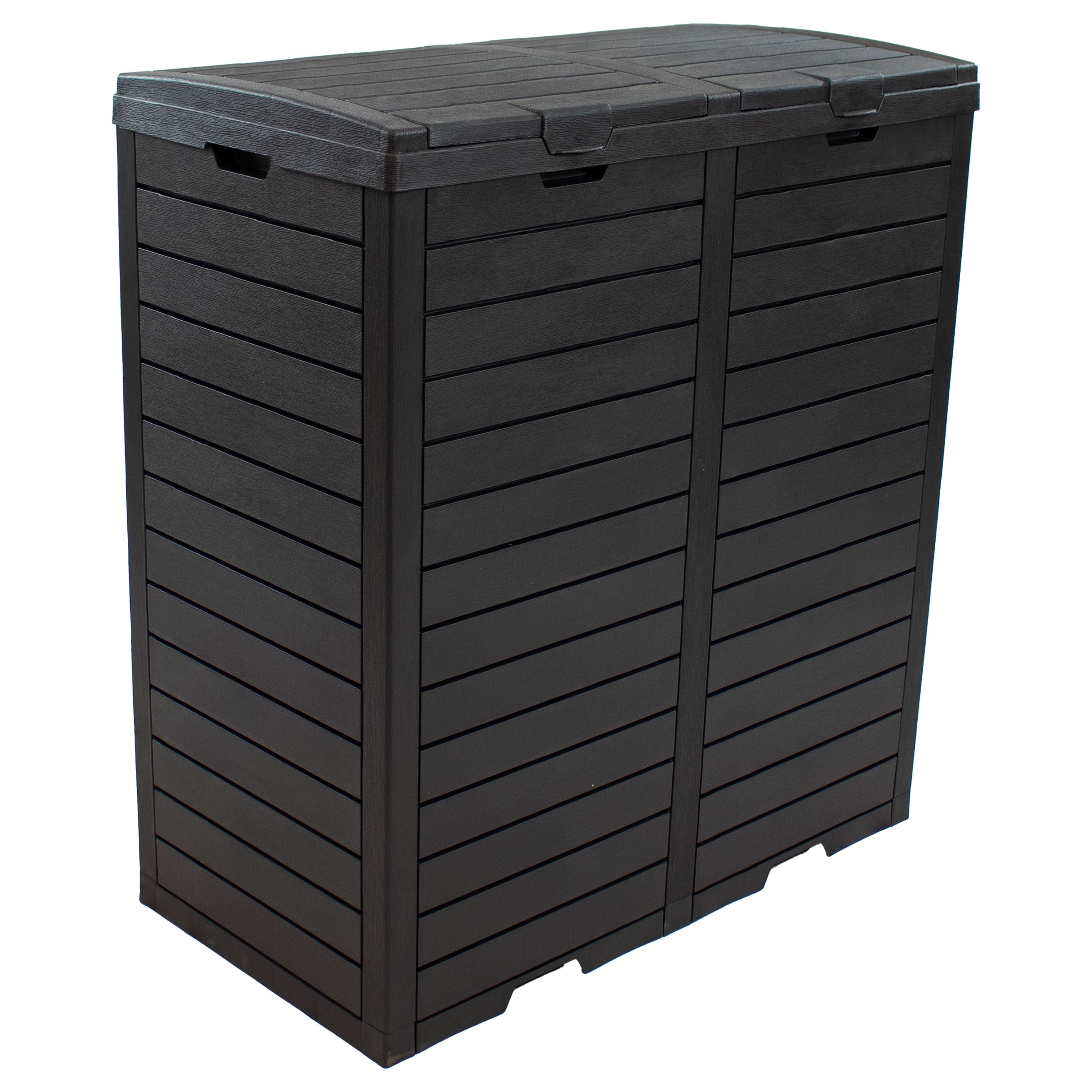Sunnydaze - 78 Gal. Outdoor Double Trash Can with Lids and Drip Trays - Black