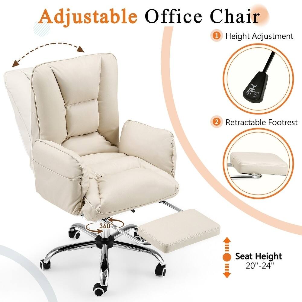 Adjustable Office Chair

1. Height Adjustment
2. Retractable Footrest
3. 360° Rotation
4. Seat Height: 20"-24"