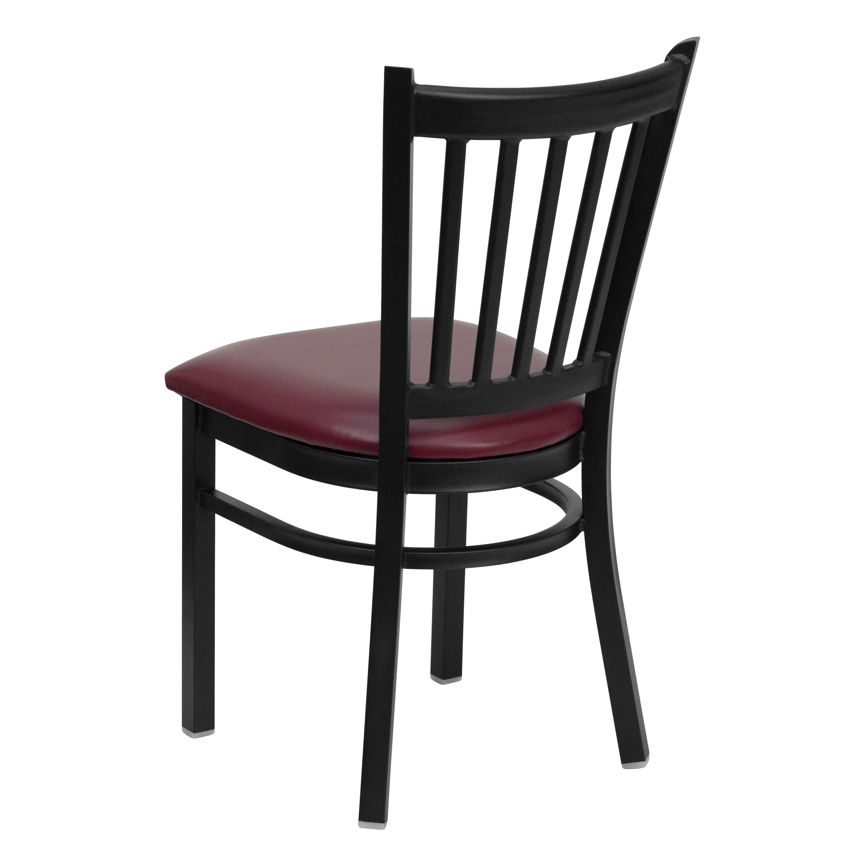 Alt View 4. Emma + Oliver - 2 Pack Vertical Back Metal Restaurant Chair - Burgundy Vinyl Seat/Black Metal Frame.