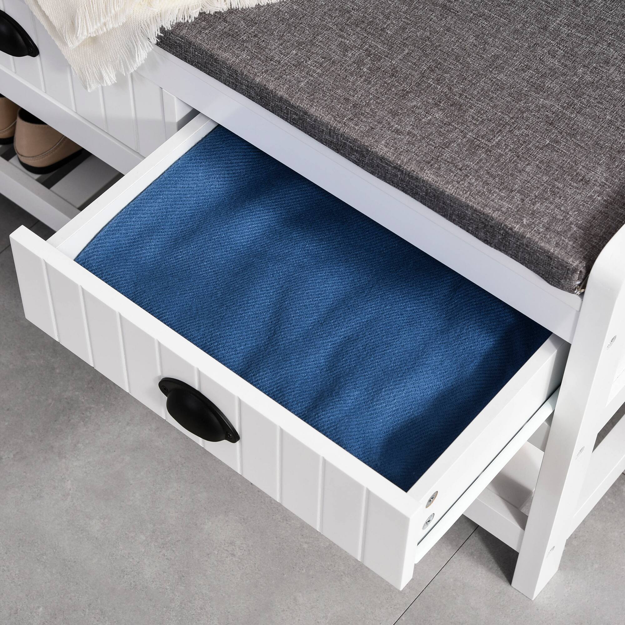Alt View 7. Homcom - 3-in-1 Entryway Bench w/ Shoe Rack, 2 Drawers & Padded Seat - White.