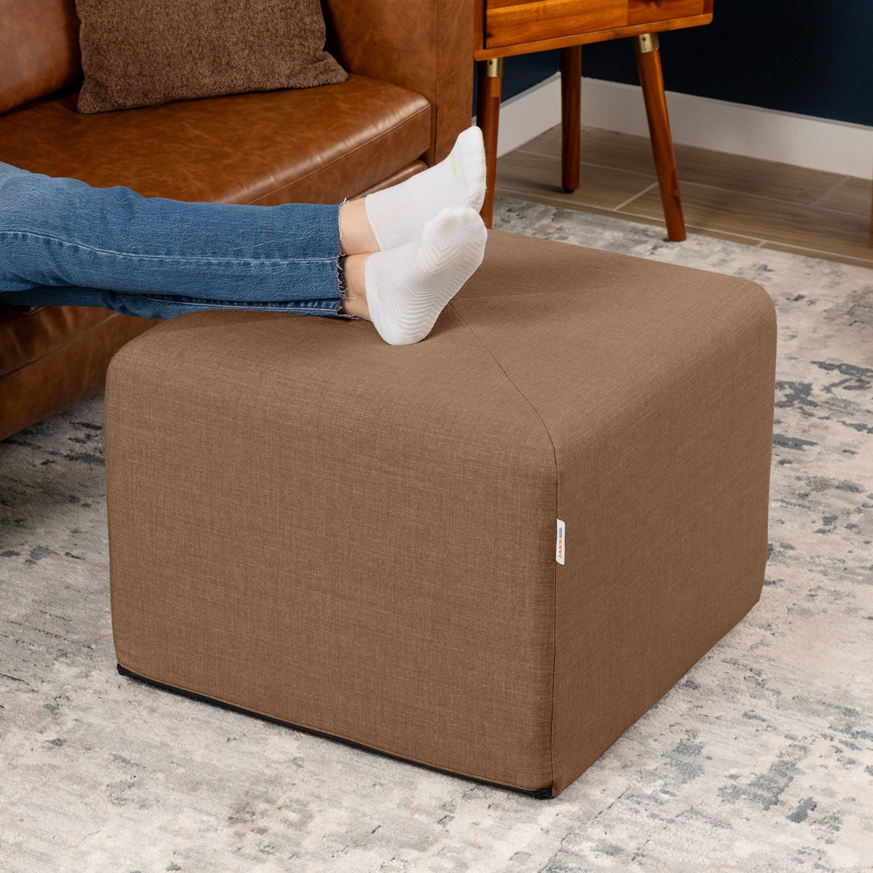Angle. Jaxx - Jaxx Monroe Square Foam Ottoman with Stain Resistant Performance Fabric, Large (24 x 24 x 18), Earth Brown - Earth Brown.