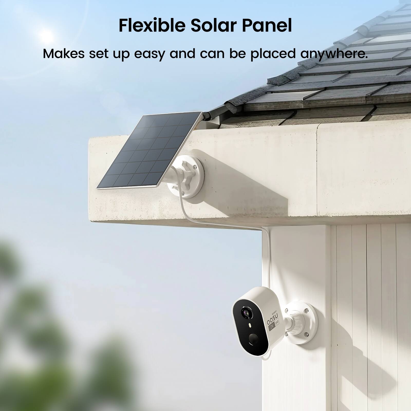 Flexible Solar Panel  
Makes set up easy and can be placed anywhere.