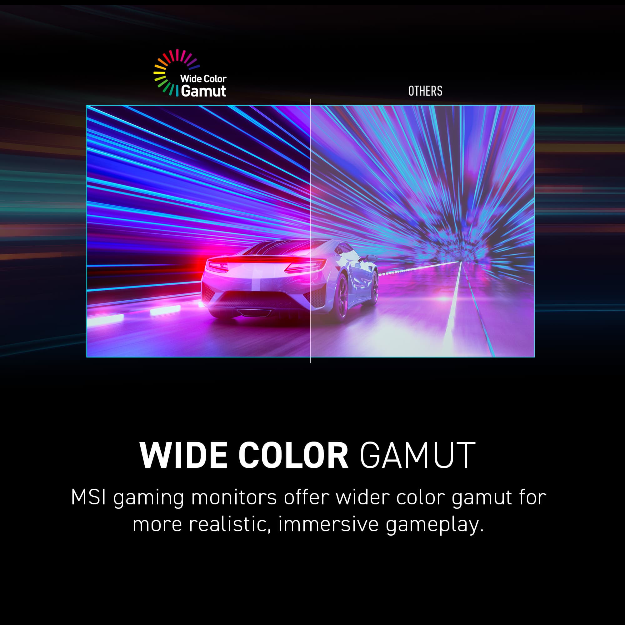 Wide Color Gamut: MSI gaming monitors offer a wider color gamut for more realistic, immersive gameplay.
