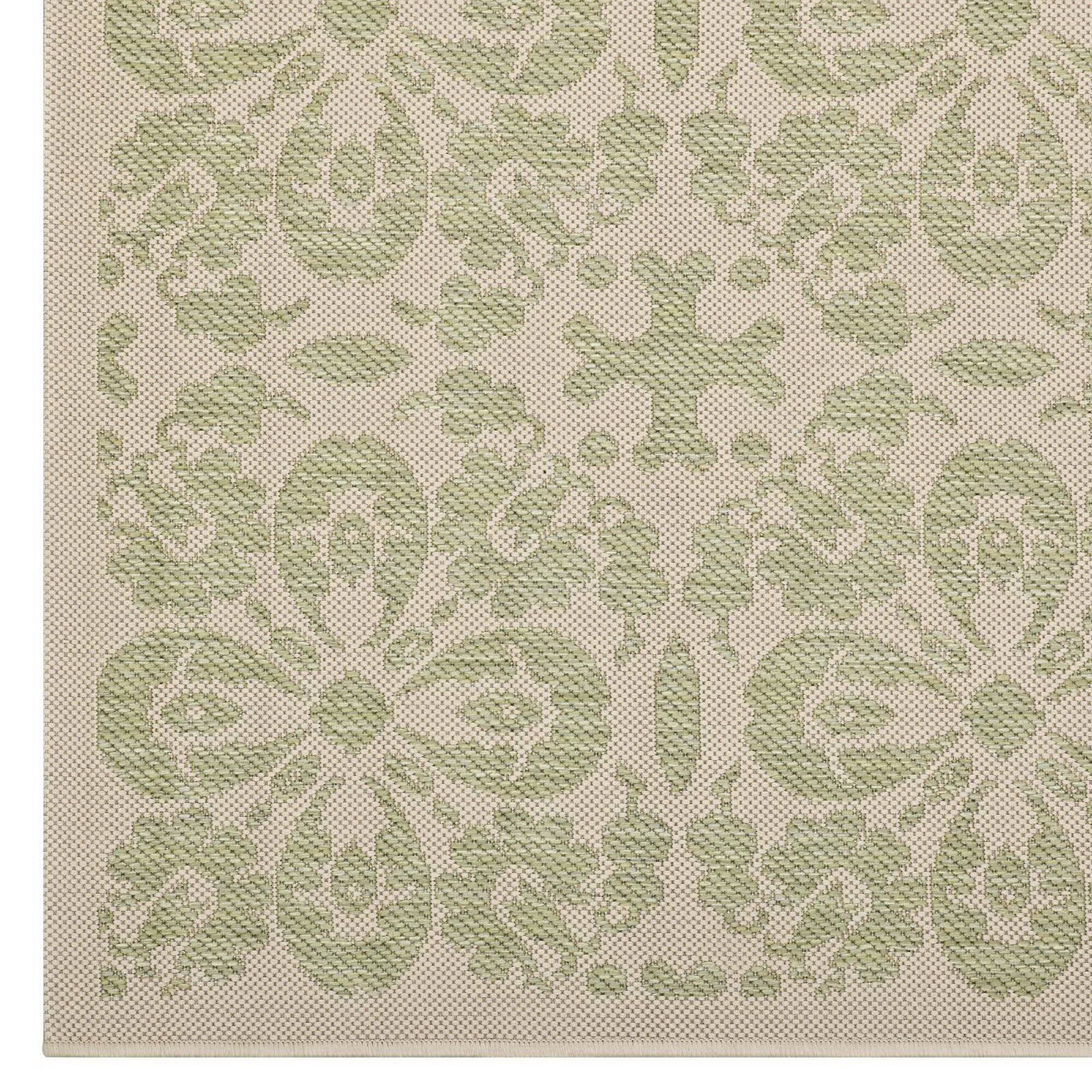 Alt View 2. Modway - Ariana Vintage Floral Trellis Indoor and Outdoor Area Rug - Light Green and Beige.