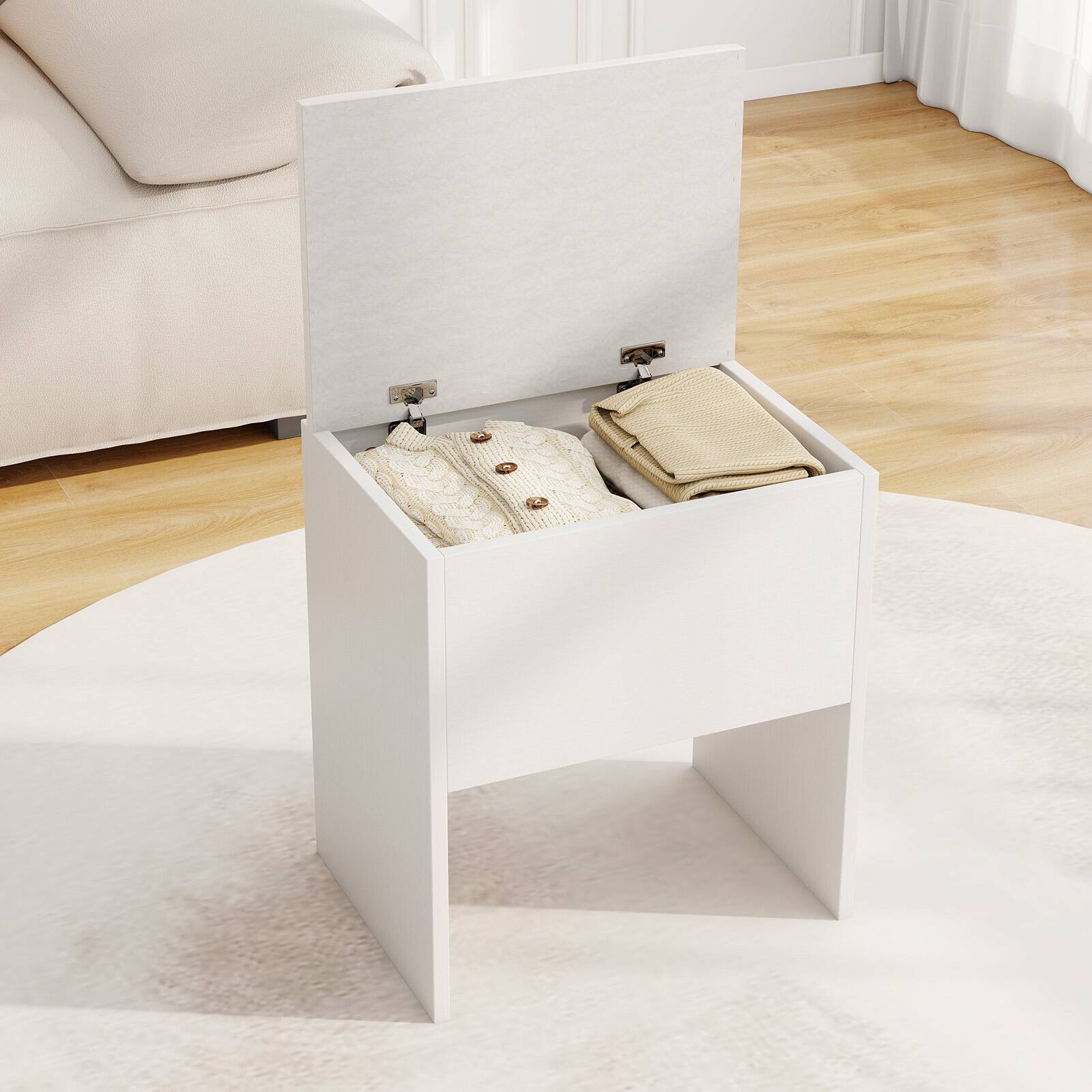 Alt View 3. Gymax - Gymax Vanity Stool w/ Storage Flip Top & Soft Padded Seat Cushion for Bedroom - White.