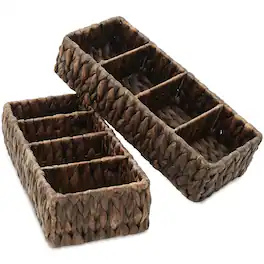 Casafield - 2 Water Hyacinth Storage Baskets - Woven Storage Bins - Espresso - Hyacinth