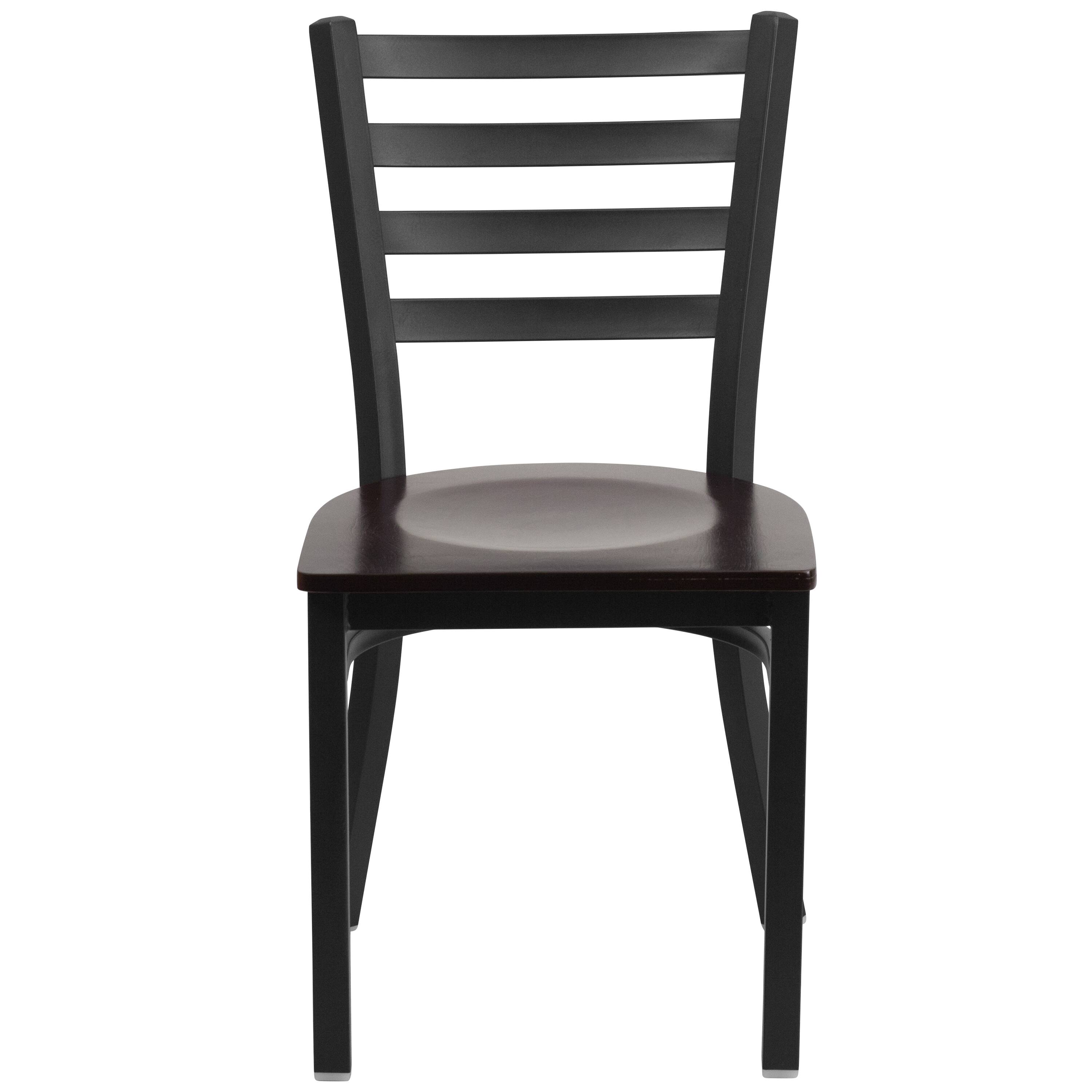 Alt View 6. Emma + Oliver - 2 Pack Ladder Back Metal Restaurant Chair - Walnut Wood Seat/Black Metal Frame.