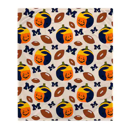 Front. Pegasus - Michigan Wolverines 60" x 70" Pumpkin Helmet Corral Fleece Blanket - Multicolor.