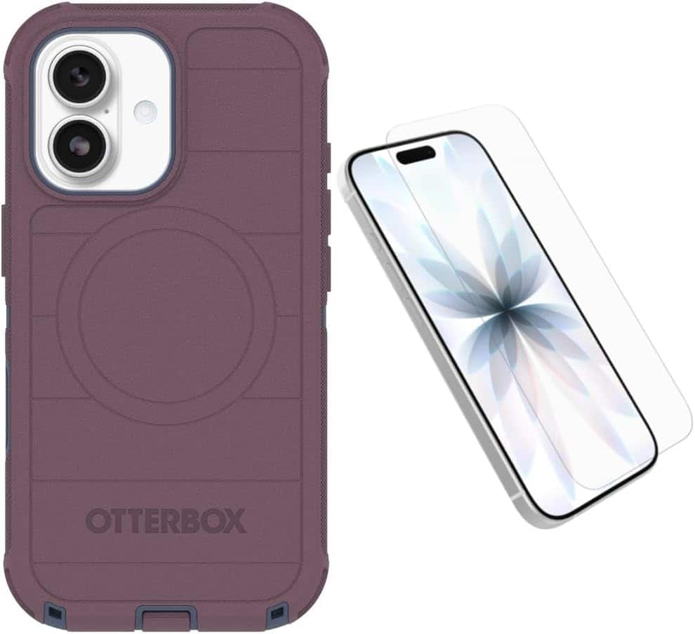 OtterBox - iPhone 17 (Only) Bundle: Defender Series Case & Screen Protector - Case Only - Rugged - Snaps on MagSafe - Tulipwood Glow (Purple & Blue) price history on PriceWatchPro