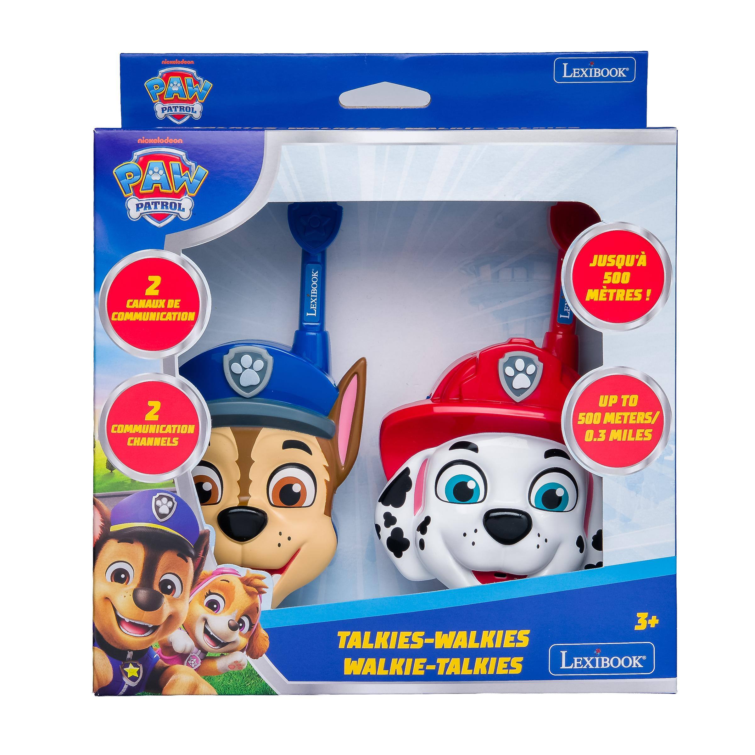 nicuelodeon PAW PATROL 2 CANAUX DE COMMUNICATION  
LEXIBOOK  
JUSQU' 500 MTRES!  
2 COMMUNICATION CHANNELS  
UP TO 500 METERS/ 0.3 MILES  
STAT  
3+ TALKIES-WALKIES WALKIE-TALKIES LEXIBOOK