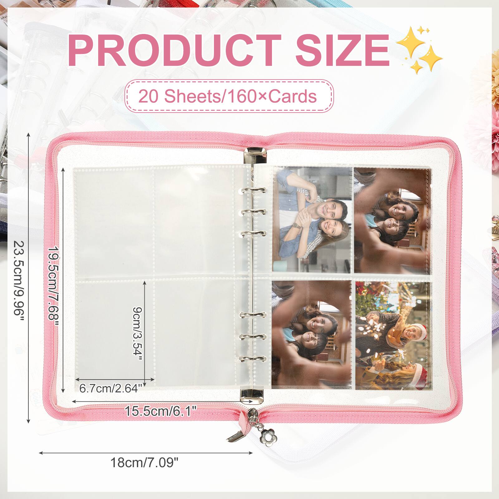 PRODUCT SIZE  
20 Sheets/160×Cards  
23.5cm/9.96"  
19.5cm/7.68"  
9cm/3.54"  
6.7cm/2.64"  
15.5cm/6.1"  
18cm/7.09"