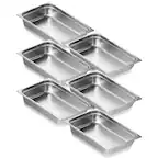 Front. VEVOR - 6 Pack Hotel Pans, Full Size Anti-Jam Steam Pan, 0.8mm Thick Stainless Steel Restaurant Steam Table Pan - Stainless steel color.