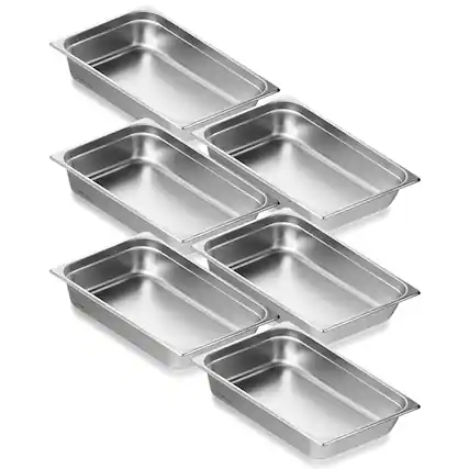 Front. VEVOR - 6 Pack Hotel Pans, Full Size Anti-Jam Steam Pan, 0.8mm Thick Stainless Steel Restaurant Steam Table Pan - Stainless steel color.