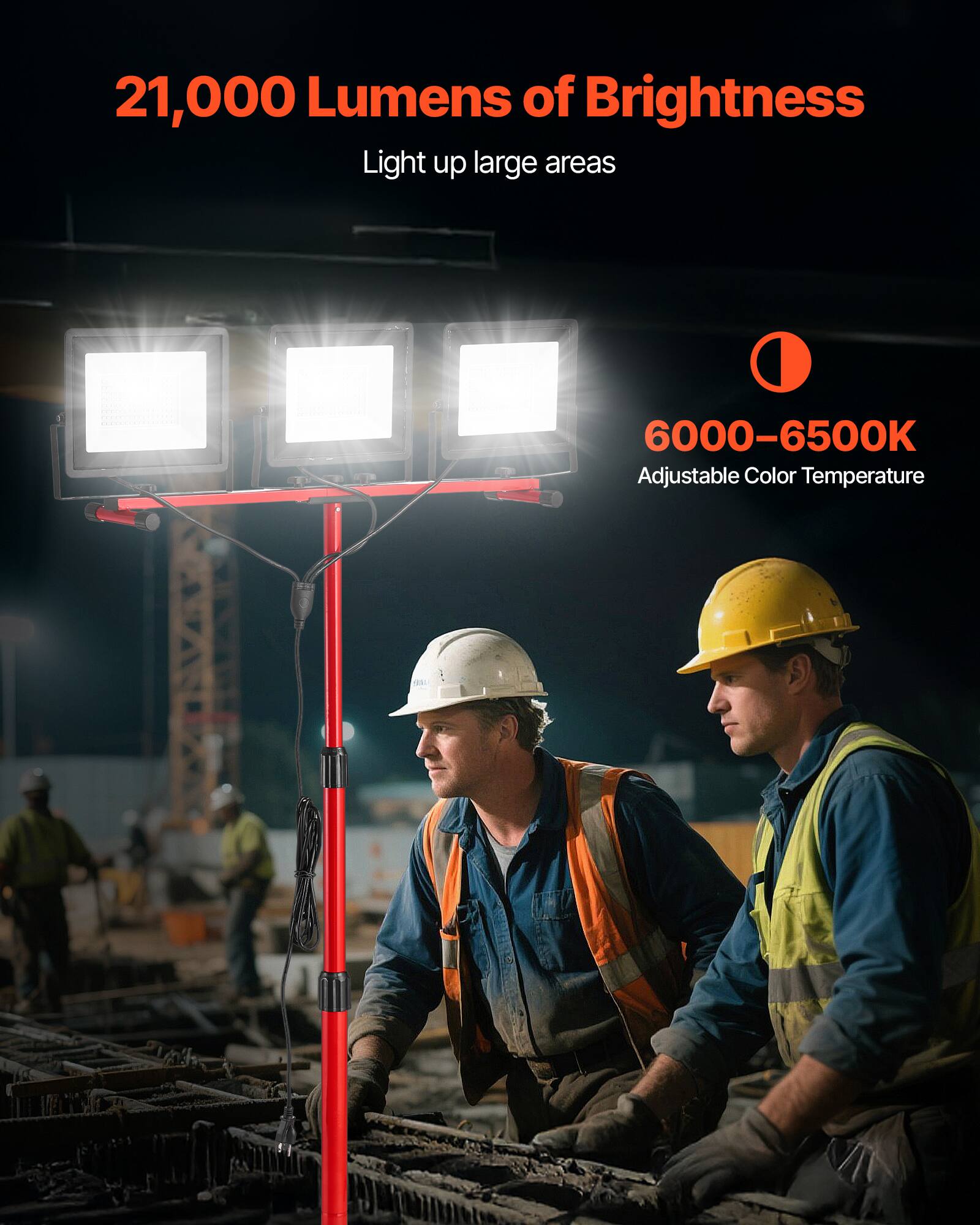 21,000 Lumens of Brightness  
Light up large areas  

6000–6500K  
Adjustable Color Temperature