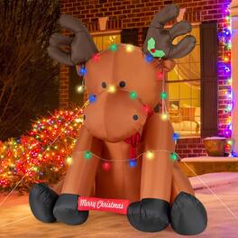 Costway - 8.5 FT Tall Christmas Inflatable Reindeer Decoration with 24 LED String Lights - Brown