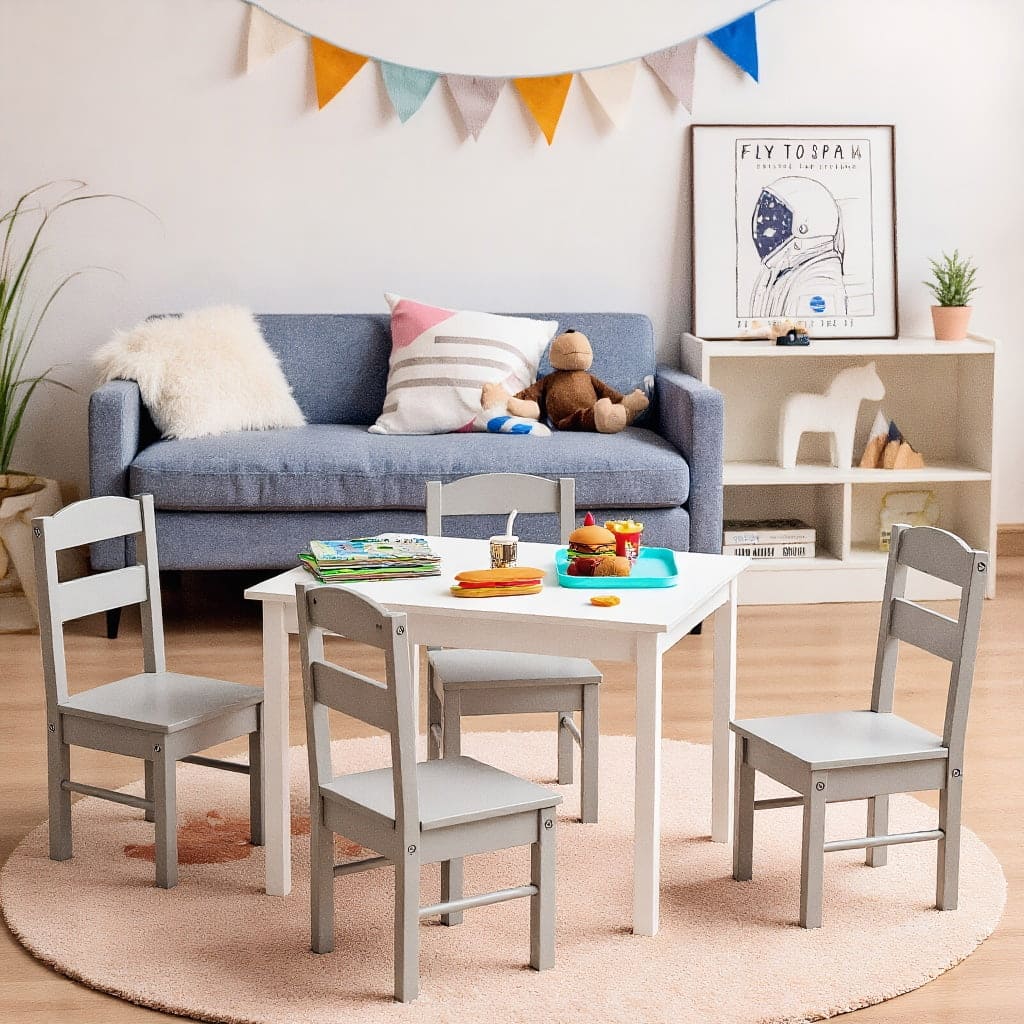 Kadyn - Kids 5 Pieces Table and Chair Set Wooden Children Activity Playroom Furniture Gift- Small Folding Table for Arts - White