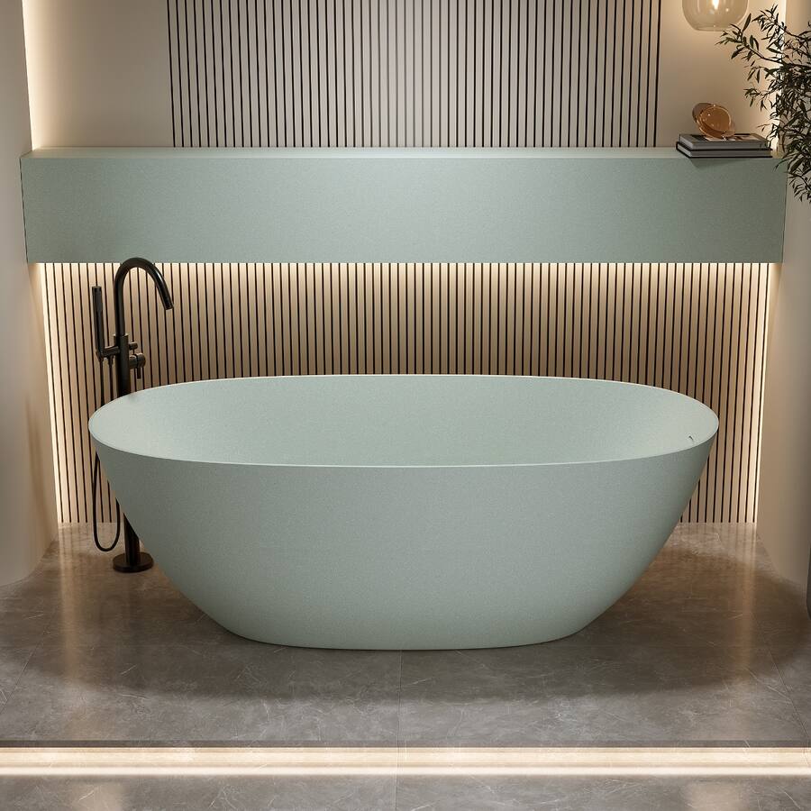 Solid Color Pop Its Loheer 57 in Freestanding Solid Surface Soaking Bathtub Oval Stone ...