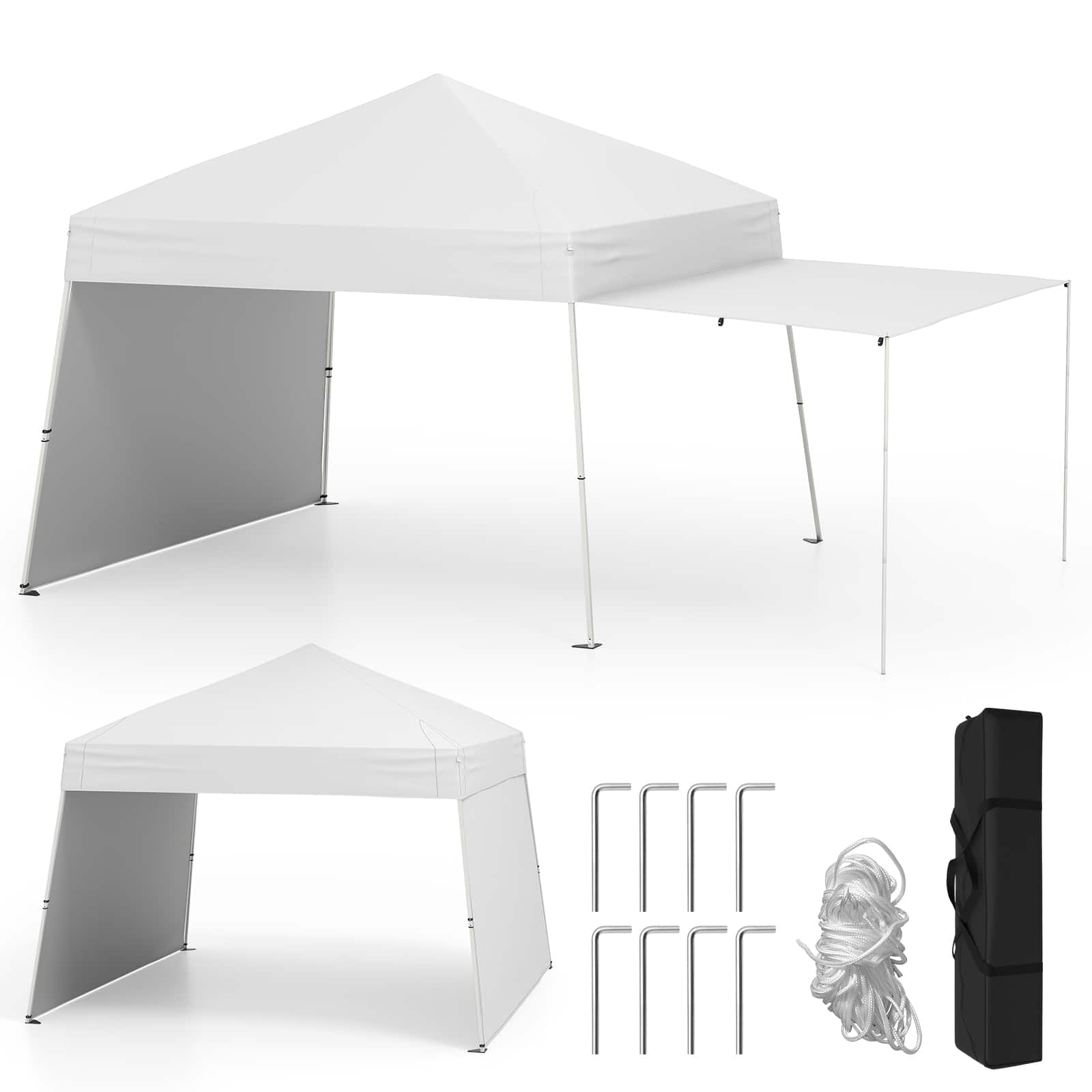 Gymax - 14 X 9.2 FT Pop up Canopy Tent w/ 2 Convertible Sidewalls to Awning & Stakes White - Pink price history on PriceWatchPro
