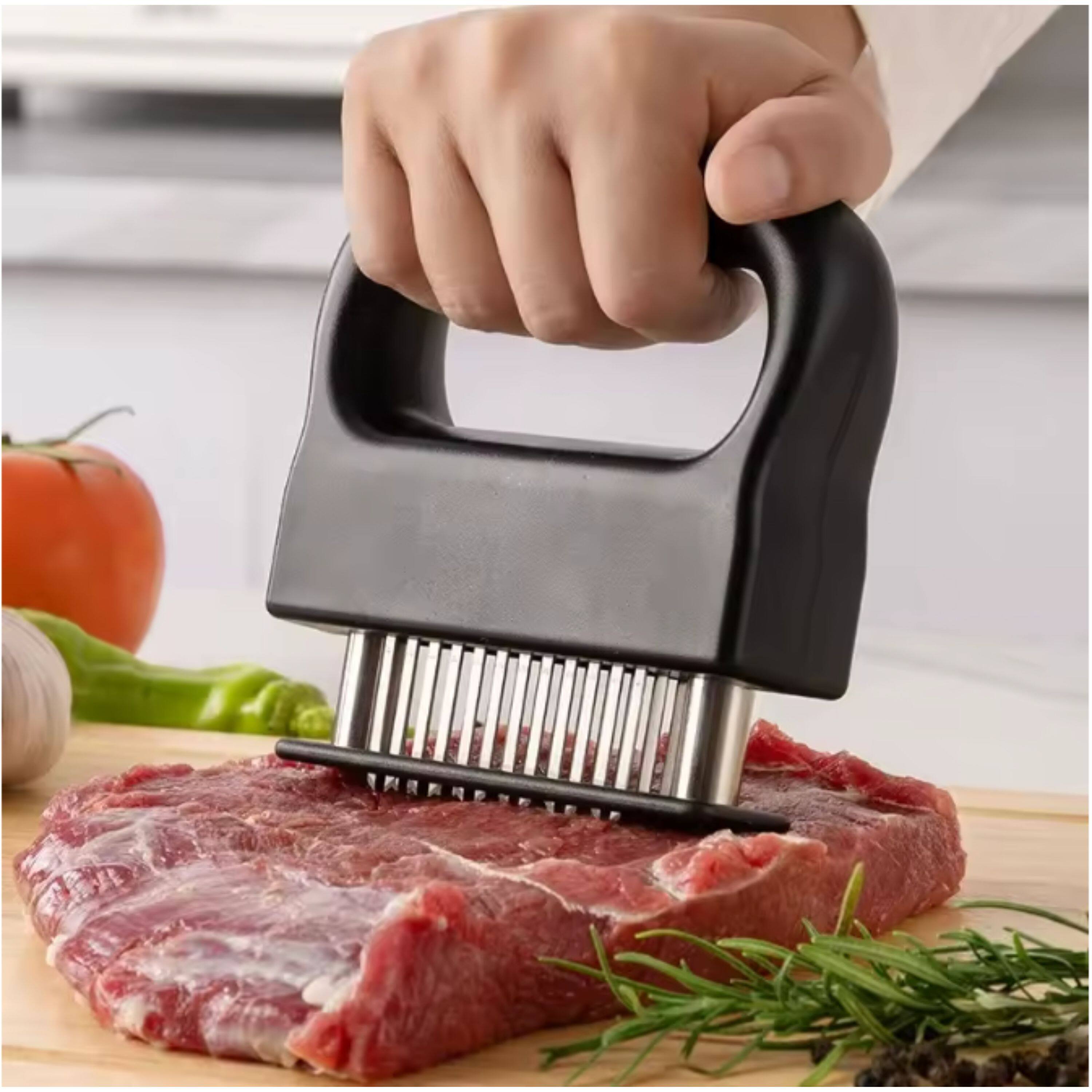 Left. Kitcheniva - Stainless Steel Meat Tenderizer for Steaks, Chicken, Pork - Sharp Needles to Puncture Meat for Maximum Tenderness and Fl.