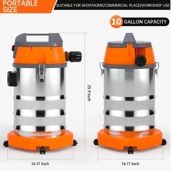 PORTABLE SIZE  
SUITABLE FOR SHOP/HOME/COMMERCIAL PLACE/WORKSHOP USE  

10 GALLON CAPACITY  

25.9 Inch  
14.17 Inch  
14.17 Inch
