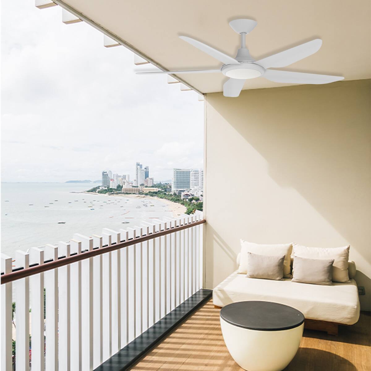 Alt View 9. ENLIGHT - 52" Smart DC Ceiling Fan, CCT & Dimmable Light, Efficient + Quiet DC Motor, Reverse Mode, Matter, 5-Blade, Damp Rated - White.