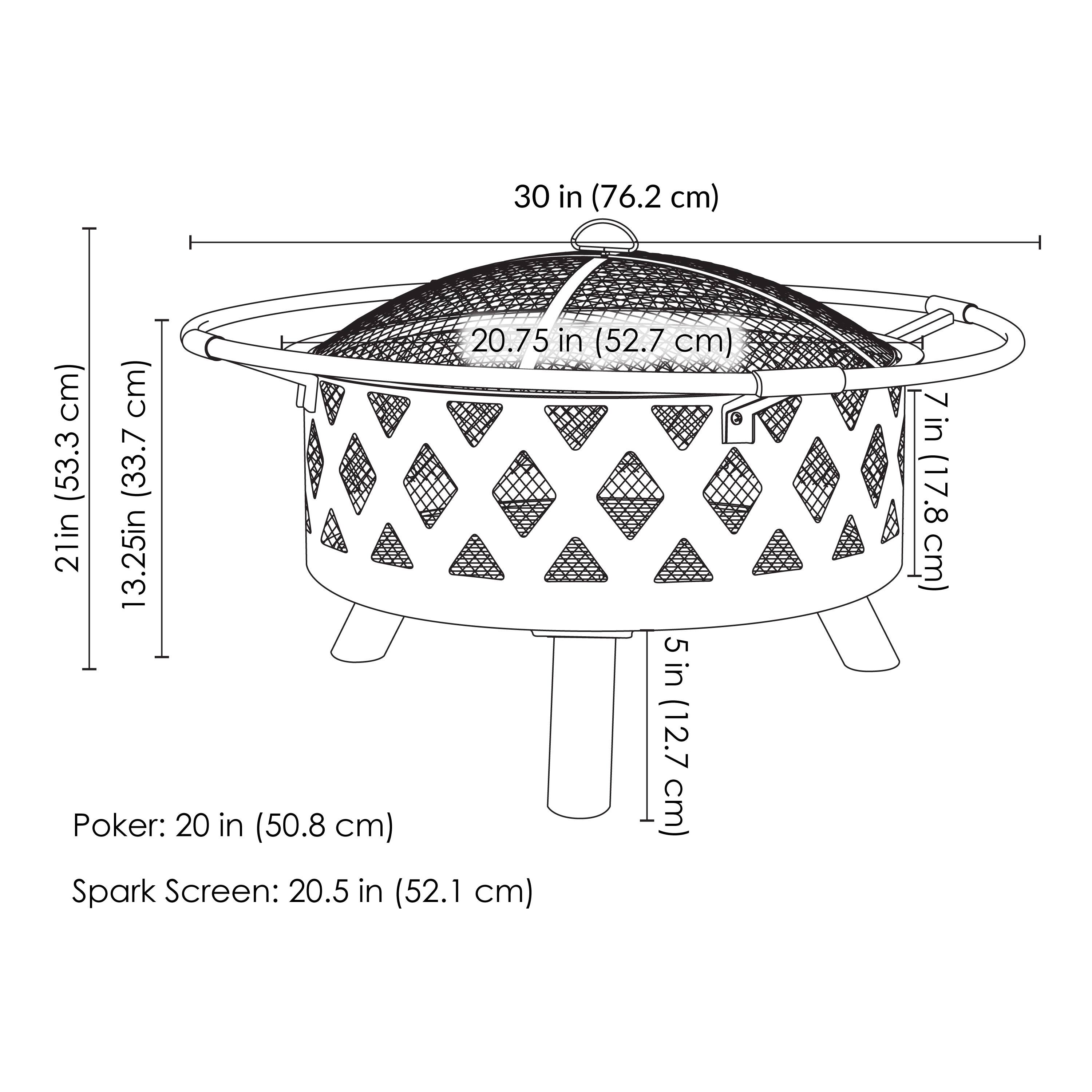 - 30 in (76.2 cm)
- 20.75 in (52.7 cm)
- 21 in (53.3 cm)
- 13.25 in (33.7 cm)
- 7 in (17.8 cm)
- 5 in (12.7 cm)
- Poker: 20 in (50.8 cm)
- Spark Screen: 20.5 in (52.1 cm)