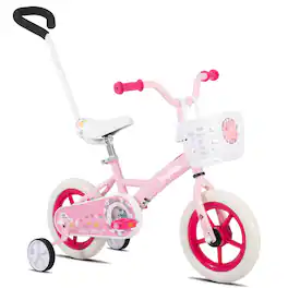 JOYSTAR - Voyager 10" Kids Bike for Boys Girls Ages 1-3, Training Wheels & Detachable Parent Push Handle, Children Bike - Pink