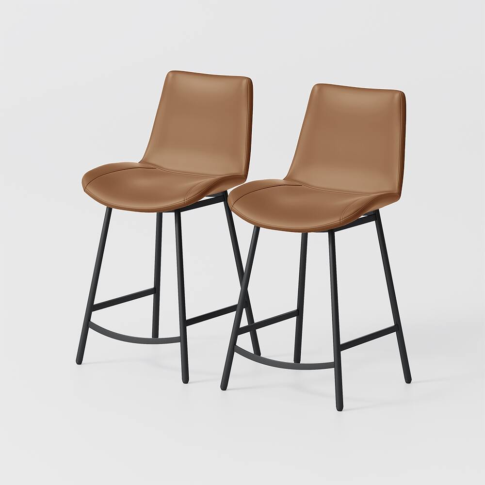 Alt View 5. POVISON - 24" Brown Counter Height Bar Stools Set of 2, Height PU Leather Bar Stools with Back and Metal Legs for Kitchen Island - Brown PU Leather.
