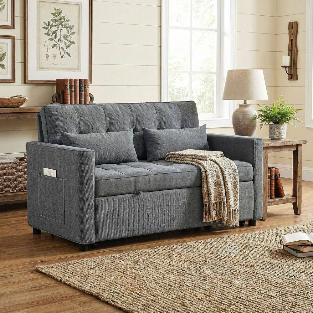 Alt View 8. Kadyn - 3-in-1 Convertible Sofa Bed, 5-Level Adjustable Backrest Transforms from Loveseat to Chaise & Full Bed - Gray.