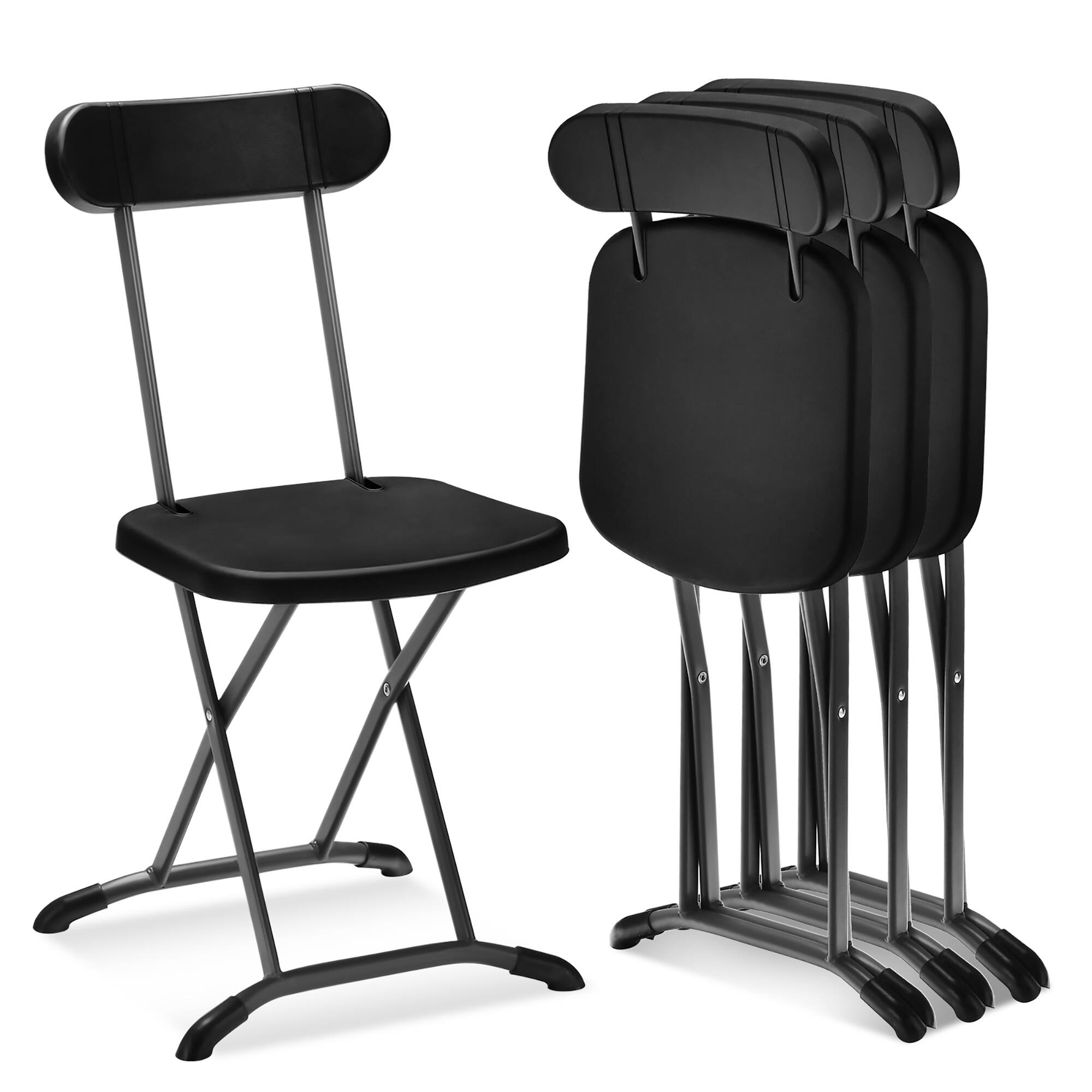 Front. Gymax - Gymax 4-Pack Folding Chair w/ Metal Curved Feet Wide Seat & Ergonomic Backrest Black - Black.