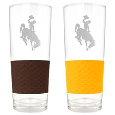 Front. Great American Products - Wyoming Cowboys 22oz. Logo Score Pint Glass Two-Piece Set - Multicolor.