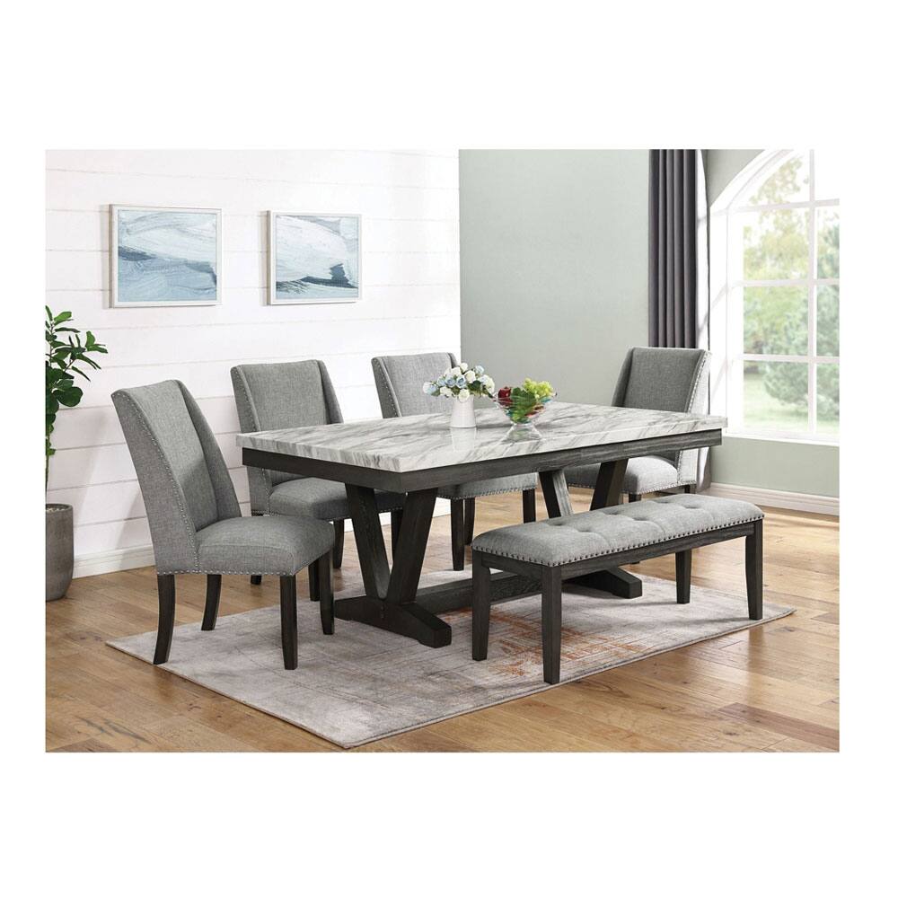 Alt View 3. Elements - Upholstered Dining Side Chair with Nailheads - Pair in Charcoal - Charcoal.