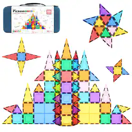 PicassoTiles - PICASSO-TILES Magnetic Tiles for Kids, 101PCS Construction STEM Building Blocks Educational Toy with Carrying Case - Multicolor