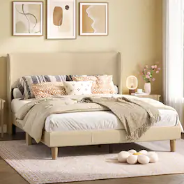 Bestier - Wood Frame Corduroy Upholstered Platform Bed Frame with Wingback Headboard - Taupe