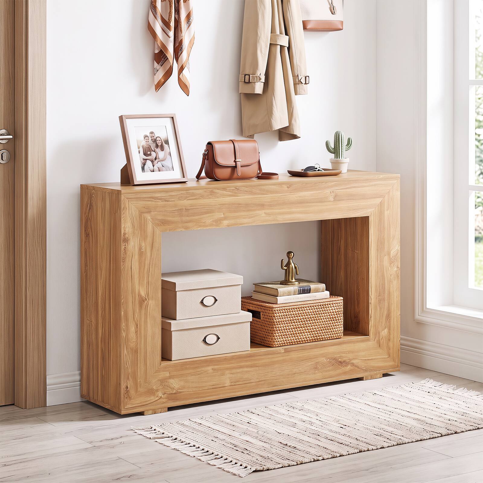 Alt View 4. Costway - Costway 47" Farmhouse Console Table 2-Tier Sofa Table Behind Couch with Open Storage Shelf - Natural.