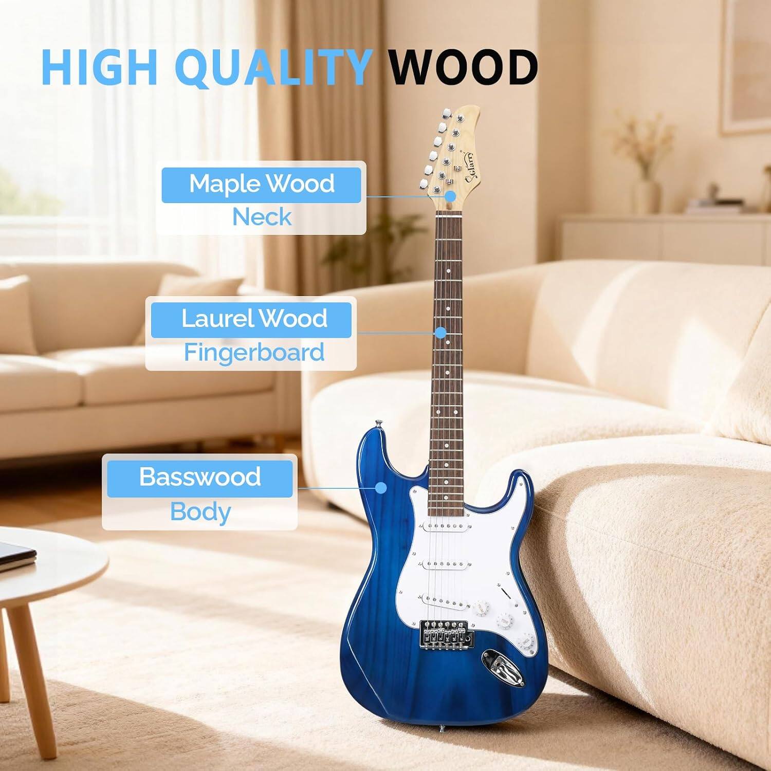 HIGH QUALITY WOOD

Maple Wood Neck

Laurel Wood Fingerboard

Basswood Body