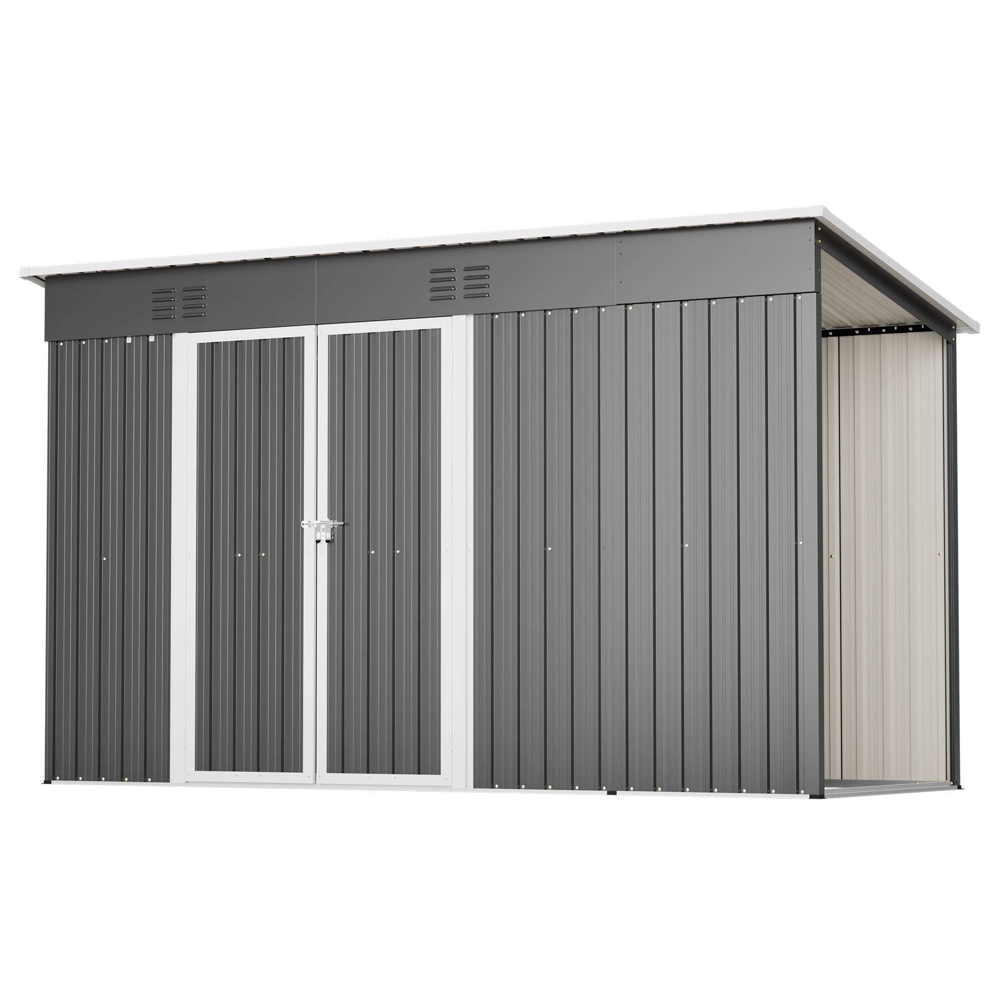 Alt View 4. Loheer - 10'x4' Metal Outdoor Storage Shed with Floor Frame & Lockable Door - Gray.