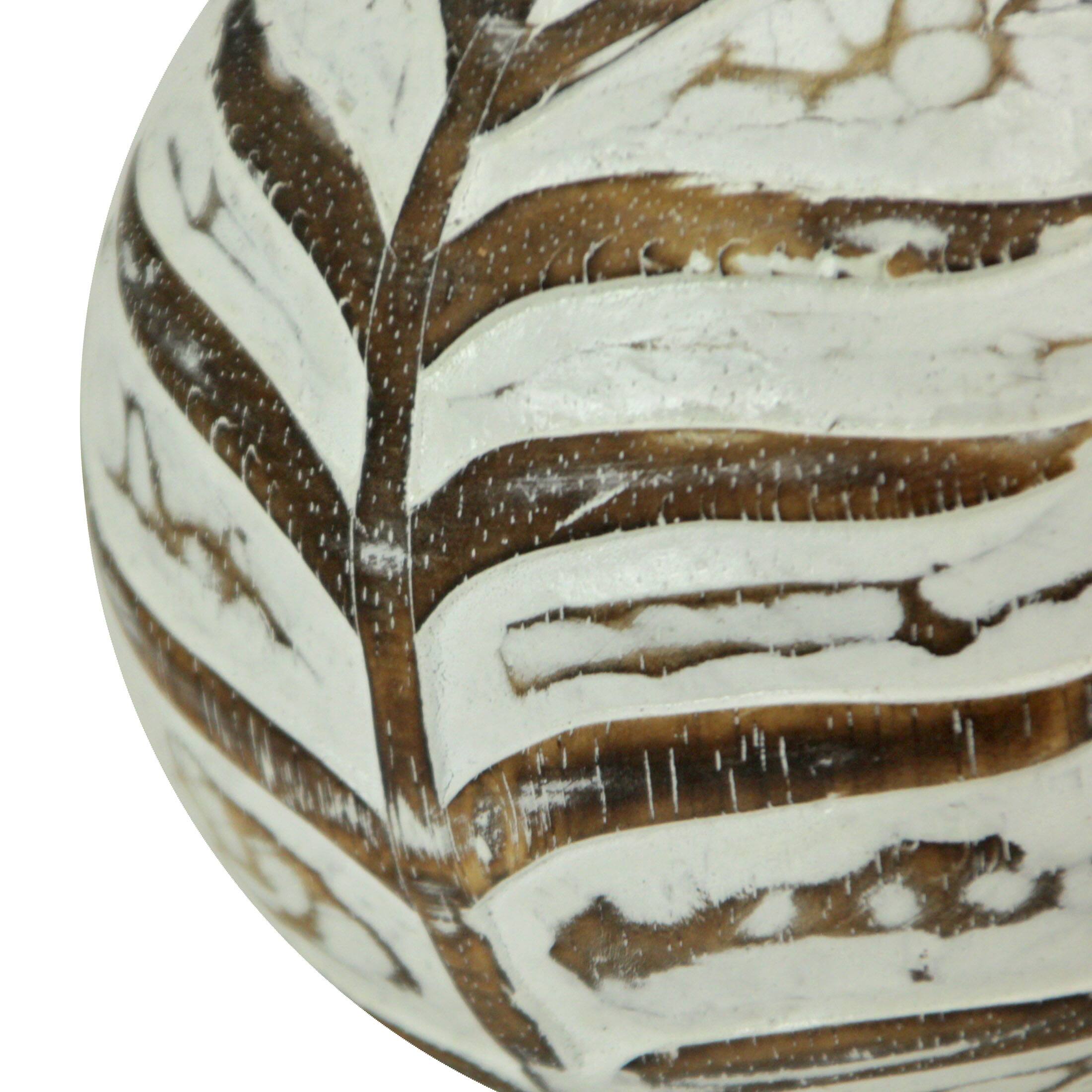 Alt View 2. Zeckos - Set of 3 Whitewashed Carved Tropical Leaf Solid Wood Decor Balls For Centerpieces and Tabletop Displays 4 Inch Diameter - White.
