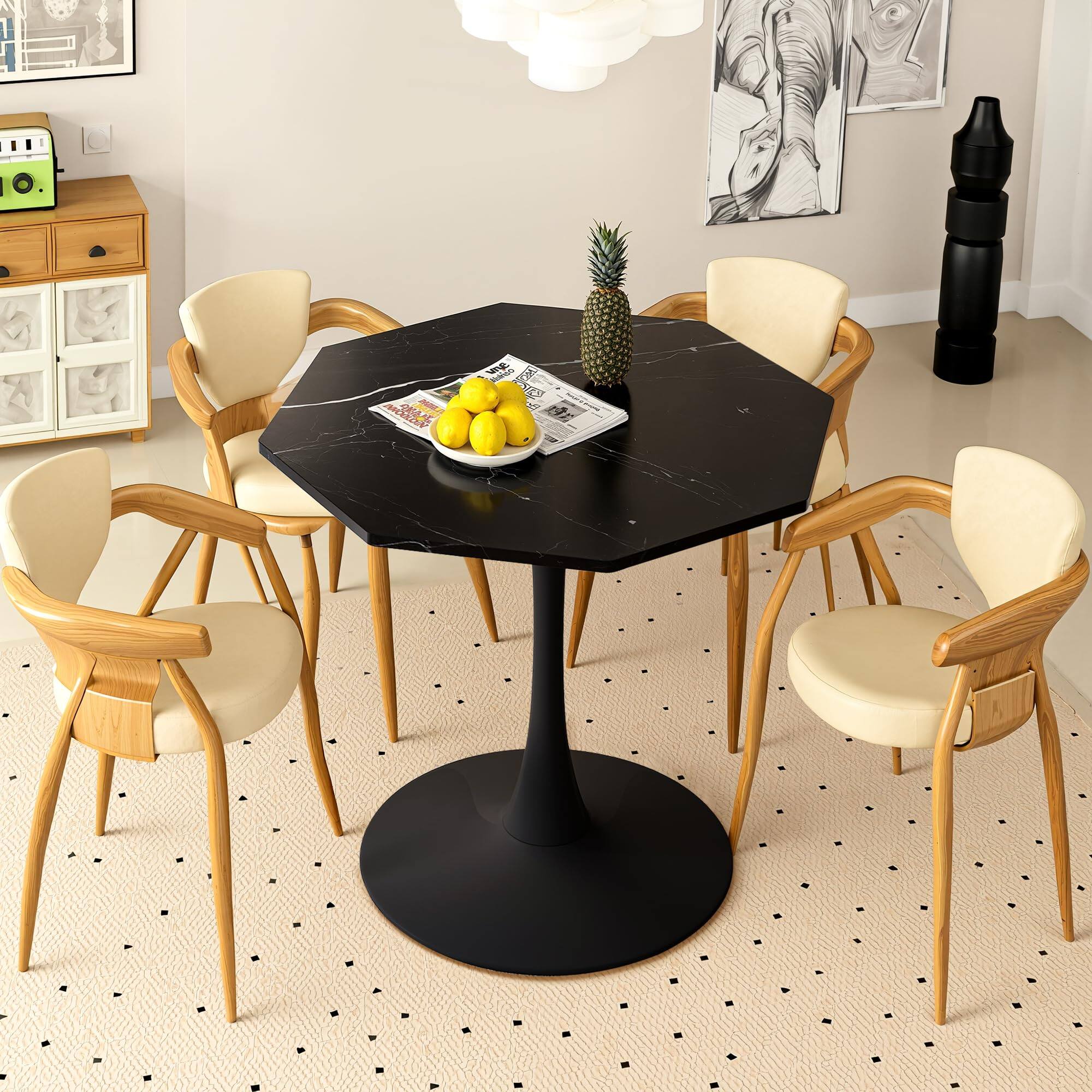 Alt View 5. Ecooso - 31.50"Modern Octagonal Coffee Table with Printed Black Marble Table Top,Metal Base, for Dining Room, Living Room - marble.