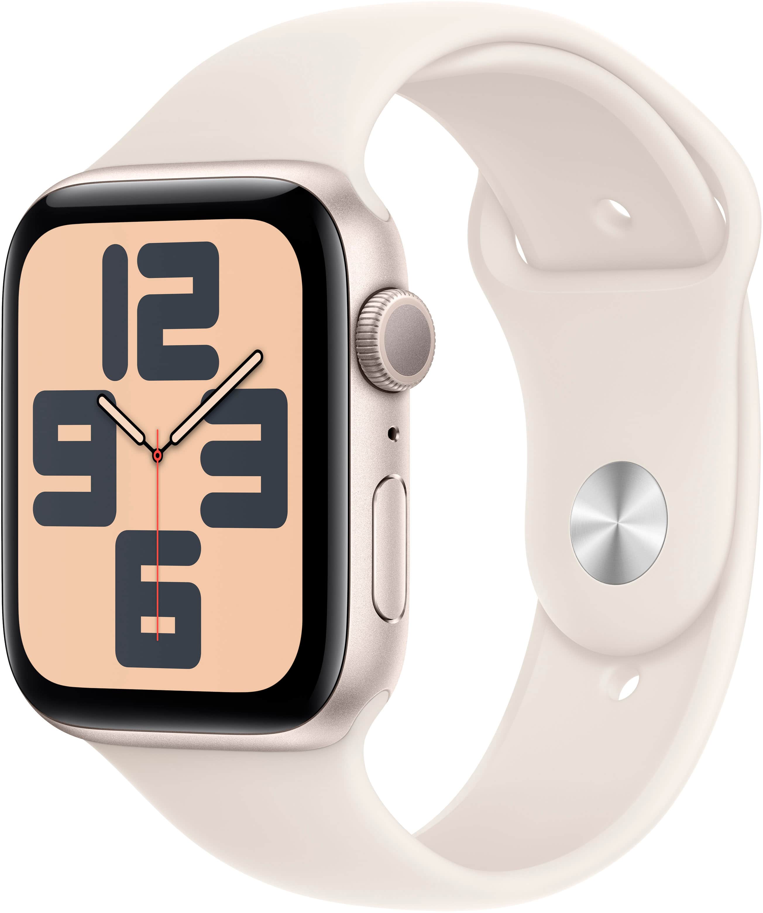 Angle. Apple - Apple Watch SE 2nd Generation (GPS) 44mm Aluminum Case with Starlight Sport Band - M/L - Starlight.