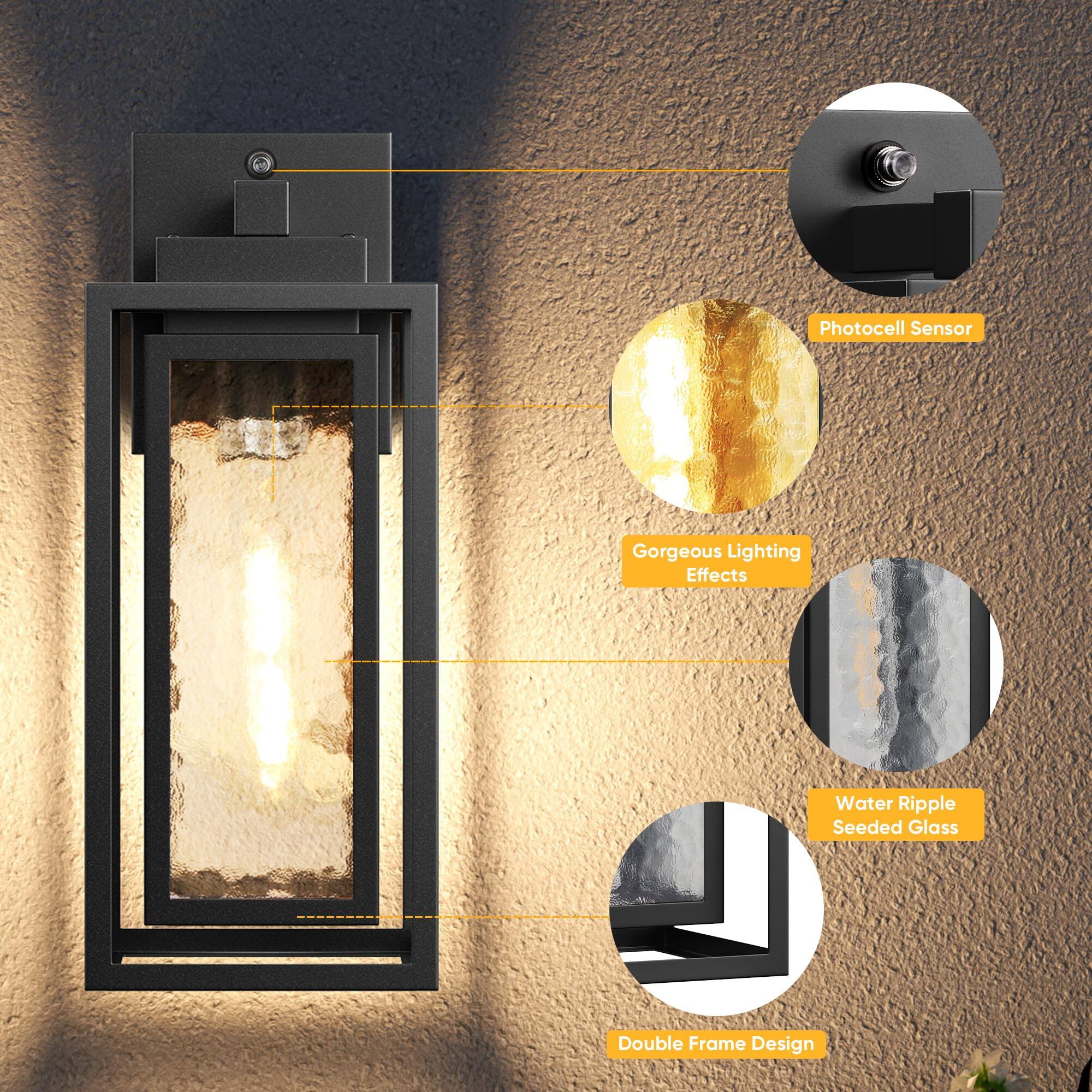 VEGA AUTOMOTIVE Dusk To Dawn Exterior Porch Light Fixture Water Ripple ...