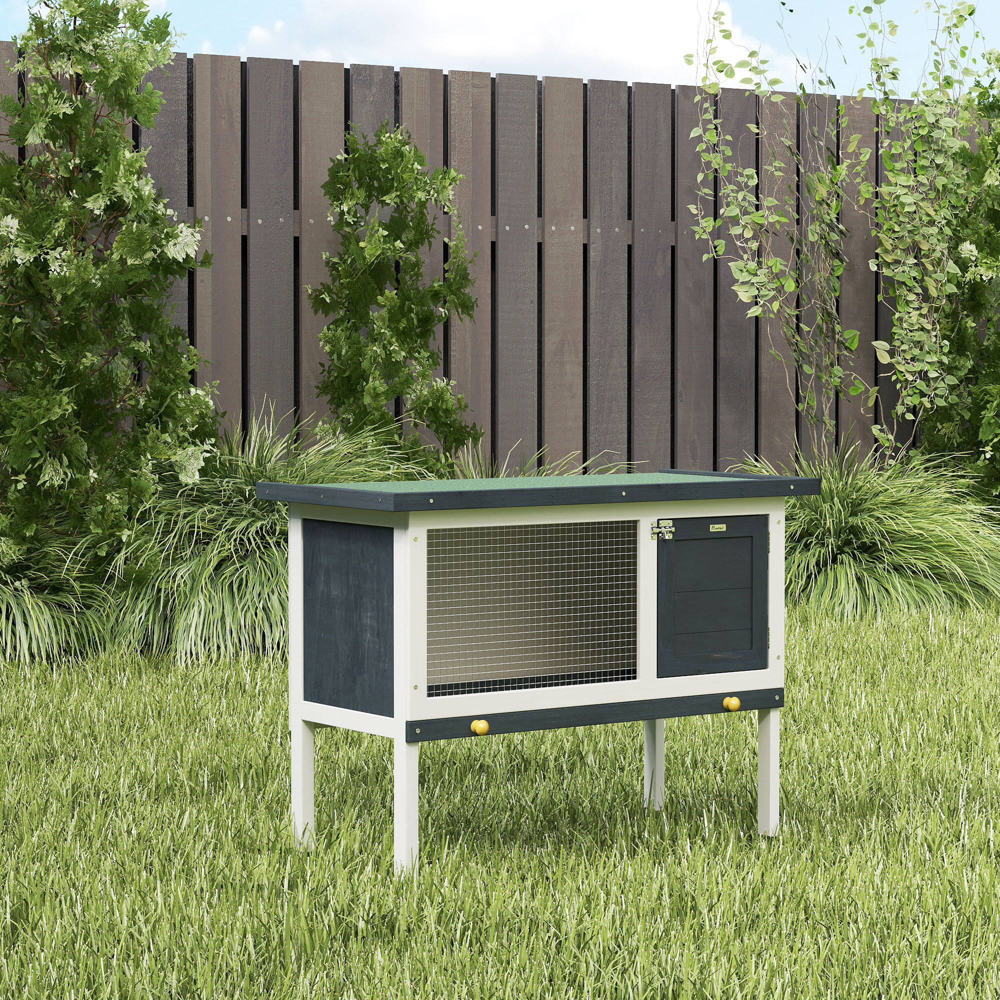 Alt View 7. Pawhut - Wooden Rabbit Hutch, Bunny Cage for Small Pet w/ Slide-out Tray.